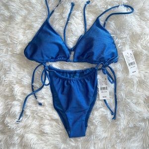 PacSun LA Hearts Shiny Blue String Bikini